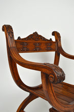 将图片加载到图库查看器,Fauteuil curule Néo Renaissance en noyer sculpté