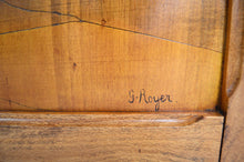 将图片加载到图库查看器,Paravent Art Nouveau à paysage floral pyrogravé, par G. Royer, vers 1910