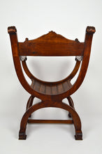 将图片加载到图库查看器,Fauteuil curule Néo Renaissance en noyer sculpté