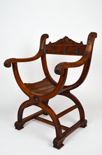 将图片加载到图库查看器,Fauteuil curule Néo Renaissance en noyer sculpté