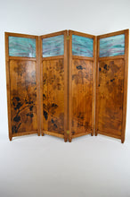 将图片加载到图库查看器,Paravent Art Nouveau à paysage floral pyrogravé, par G. Royer, vers 1910