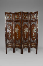 将图片加载到图库查看器,Paravent asiatique en bois sculpté et marqueterie de nacre