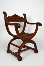 将图片加载到图库查看器,Fauteuil curule Néo Renaissance en noyer sculpté