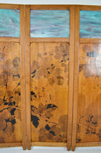 将图片加载到图库查看器,Paravent Art Nouveau à paysage floral pyrogravé, par G. Royer, vers 1910