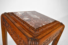 将图片加载到图库查看器,Sellette Art Déco en bois sculpté et marbre, France, circa 1925
