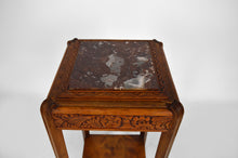 将图片加载到图库查看器,Sellette Art Déco en bois sculpté et marbre, France, circa 1925