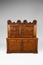 将图片加载到图库查看器,Banc-coffre Gothique d'église en chêne sculpté