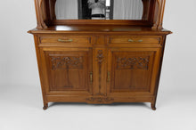 将图片加载到图库查看器,Buffet 2 corps Art Nouveau en noyer sculpté avec vitrail et miroir, circa 1910