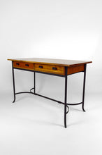 将图片加载到图库查看器,Bureau moderniste en merisier et fer forgé, circa 1980