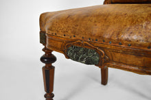 Загрузить изображение в средство просмотра галереи, Chaise d'apparat d'époque Napoléon III en noyer, cuir et marbre, circa 1860