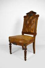 Загрузить изображение в средство просмотра галереи, Chaise d'apparat d'époque Napoléon III en noyer, cuir et marbre, circa 1860