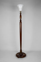 将图片加载到图库查看器,Lampadaire Art Deco en bois sculpté et opaline, France, circa 1925