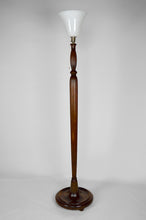 将图片加载到图库查看器,Lampadaire Art Deco en bois sculpté et opaline, France, circa 1925