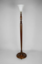 将图片加载到图库查看器,Lampadaire Art Deco en bois sculpté et opaline, France, circa 1925