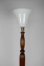 将图片加载到图库查看器,Lampadaire Art Deco en bois sculpté et opaline, France, circa 1925