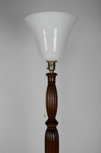 将图片加载到图库查看器,Lampadaire Art Deco en bois sculpté et opaline, France, circa 1925