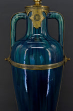 将图片加载到图库查看器,Lampe-Vase en céramique bleue Art Nouveau attribué à Paul Milet, circa 1900