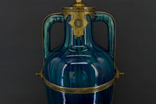 将图片加载到图库查看器,Lampe-Vase en céramique bleue Art Nouveau attribué à Paul Milet, circa 1900