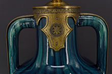 将图片加载到图库查看器,Lampe-Vase en céramique bleue Art Nouveau attribué à Paul Milet, circa 1900