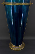 将图片加载到图库查看器,Lampe-Vase en céramique bleue Art Nouveau attribué à Paul Milet, circa 1900