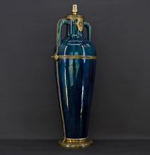 将图片加载到图库查看器,Lampe-Vase en céramique bleue Art Nouveau attribué à Paul Milet, circa 1900