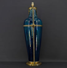 将图片加载到图库查看器,Lampe-Vase en céramique bleue Art Nouveau attribué à Paul Milet, circa 1900