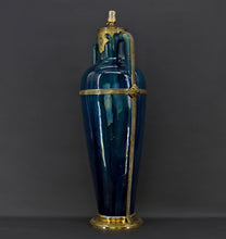 将图片加载到图库查看器,Lampe-Vase en céramique bleue Art Nouveau attribué à Paul Milet, circa 1900
