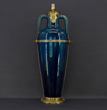 将图片加载到图库查看器,Lampe-Vase en céramique bleue Art Nouveau attribué à Paul Milet, circa 1900