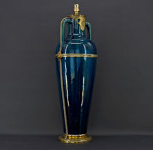 将图片加载到图库查看器,Lampe-Vase en céramique bleue Art Nouveau attribué à Paul Milet, circa 1900