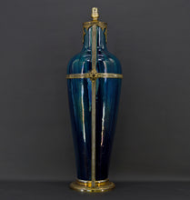 将图片加载到图库查看器,Lampe-Vase en céramique bleue Art Nouveau attribué à Paul Milet, circa 1900