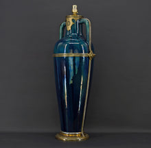 将图片加载到图库查看器,Lampe-Vase en céramique bleue Art Nouveau attribué à Paul Milet, circa 1900