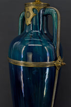 将图片加载到图库查看器,Lampe-Vase en céramique bleue Art Nouveau attribué à Paul Milet, circa 1900