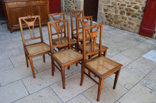 将图片加载到图库查看器,Lot de 6 chaises Art Nouveau cannées en noyer, circa 1900