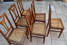 将图片加载到图库查看器,Lot de 6 chaises Art Nouveau cannées en noyer, circa 1900