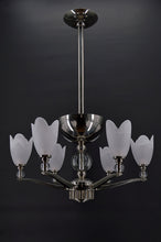 Load image into Gallery viewer, Lustre chromé Art Deco Moderniste à 6 branches, France, circa 1930