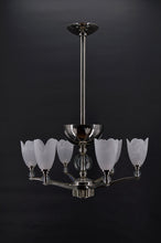 Load image into Gallery viewer, Lustre chromé Art Deco Moderniste à 6 branches, France, circa 1930