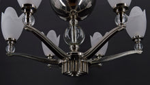 Load image into Gallery viewer, Lustre chromé Art Deco Moderniste à 6 branches, France, circa 1930