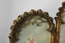 Load image into Gallery viewer, Paravent Belle Epoque en bois sculpté doré et toiles naturalistes, vers 1880