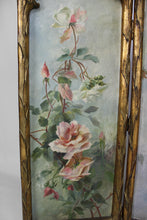 Load image into Gallery viewer, Paravent Belle Epoque en bois sculpté doré et toiles naturalistes, vers 1880