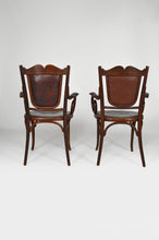 将图片加载到图库查看器,Salon Art Nouveau Fischel en bois courbé et cuir, vers 1910