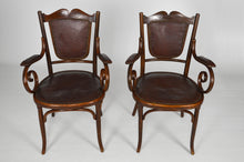 将图片加载到图库查看器,Salon Art Nouveau Fischel en bois courbé et cuir, vers 1910