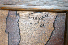 Cargar imagen en el visor de la galería, Paravent Pyrogravé, Paysage de Ville Médiévale Méditerranéenne, Art Nouveau / Art Déco, 1930
