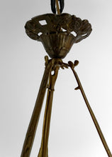 Lade das Bild in den Galerie-Viewer, Suspension /lustre en bronze et vasque en verre pressé moulé à décor de Papillons, Degué, France, Circa 1930
