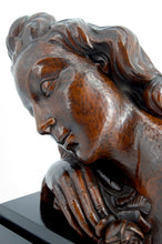Загрузить изображение в средство просмотра галереи, Sculpture en bois sur socle– Buste de femme à la rose, Art Déco, vers 1930
