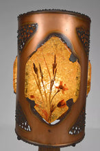 Charger l&#39;image dans la galerie, Importante Lampe des Potiers d&#39;Accolay en Céramique, Cuivre Patiné et Médaillons Multicolores en Résine Fractale, Circa 1970
