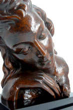 Загрузить изображение в средство просмотра галереи, Sculpture en bois sur socle– Buste de femme à la rose, Art Déco, vers 1930
