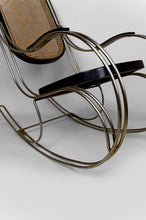 Charger l&#39;image dans la galerie, Rocking Chair Moderniste en Bois Noirci, Cannage et Structure Chromée, Circa 1960-1970
