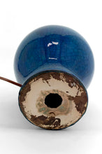 Lade das Bild in den Galerie-Viewer, Lampe en Céramique à Émail Bleu Craquelé , Dans le goût de Pol Chambost , France, circa 1950
