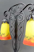 Загрузить изображение в средство просмотра галереи, Importante lampe bicéphale Art Déco en fer forgé – Muller Frères Lunéville, France, vers 1930
