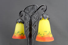 Загрузить изображение в средство просмотра галереи, Importante lampe bicéphale Art Déco en fer forgé – Muller Frères Lunéville, France, vers 1930
